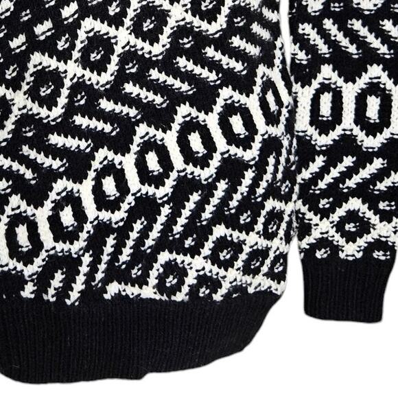 Ann Taylor Womens Geometric Print Sweater XS Black White Side Zipper‎ Wool Blend - Picture 3 of 9